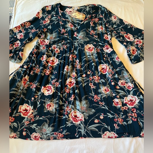 Band of Gypsies BOG Collective Casual Boho Mini Dress Blue Floral Size 2X NWT - Picture 3 of 7